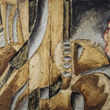 'קינת דוד' - תבליט ישראלי ישן ויפה, טכניקה מעורבת על לוח, חתום בחתימה לא מפוענחת