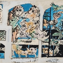 יוסל ברגנר (Yosl Bergner) - 'חלונות יפואיים' - ליטוגרפיה ישנה ויפה חתומה בעיפרון