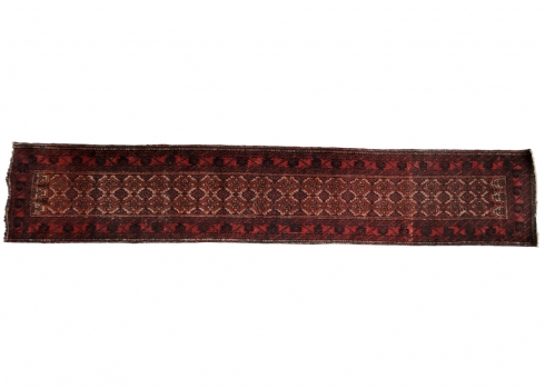 שטיח רנר בלוצ׳י פרסי ישן ויפה ארוג בעבודת יד, מידות: 372X69 ס"מ.
