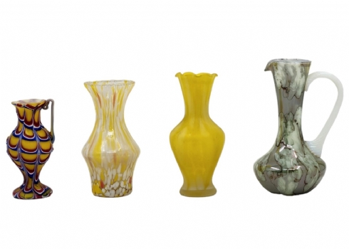 לוט של 4 חפצי נוי ישנים עשויים זכוכית שונים, כולם עשויים בעבודת ניפוח ידנית