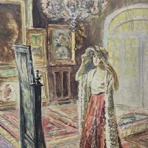 'בחורה מול מראה' - ציור אירופאי עתיק, שמן על בד