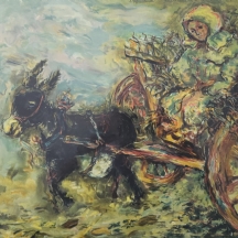 יששכר ריבק (Issakar Ribak) - 'אישה כרכרה וחמור' ליטוגרפיה