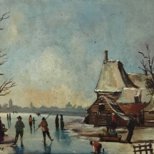 'דמויות מחליקות על אגם קפוא' - שמן על לוח