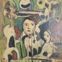 דוד תמרי - 'דמויות וחתולים' - טכניקה מעורבת על קרטון