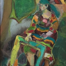 מקס אלון - 'אישה אוחזת במסגרת', שמן על בד צרפתי