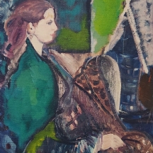 מקס אלון - 'ציירת בחולצה ירוקה', בד מודפס