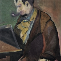 מקס אלון - 'גבר מעשן מקטרת', שמן על בד