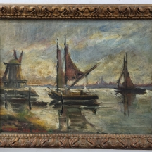 פרנאן לאוול (צרפתי, 1886- 1966, Fernand Laval) - 'סירות ותחנת קמח'' ציור עתיק