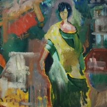 מקס אלון - 'אישה בשמלה ירוקה', שמן על בד