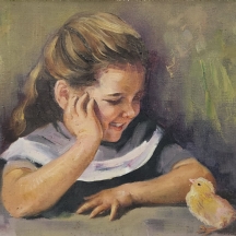 'ילדה ואפרוח' - שמן על בד