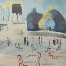 נחום גוטמן (Nachum Gutman) - 'בית קפה על גדת הכנרת' - ליטוגרפיה חתומה בעיפרון