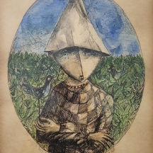 יוסל ברגנר (Yosl Bergner) - 'ילד וציפור' - ליטוגרפיה צבועה ביד, חתומה בעיפרון