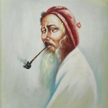 'מעשן מקטרת' - ציור שמן על בד, חתום