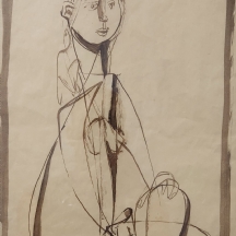 ינקל אדלר - 'אישה יושבת' - אקוורל על נייר, חתום