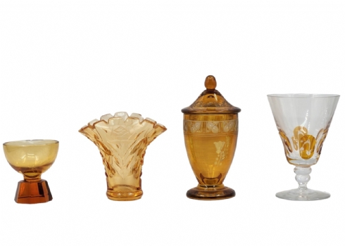 לאספני אר דקו - לוט של 4 חפצי קריסטל וזכוכית ענבר עתיקים שונים