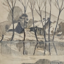 פול-אמיל פיסארו  (צרפתי, Paul Emile Pissarro) - 'השתקפות עצים בנוף מושלג'