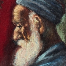 מאיר גור אריה (Meir Gur Arieh) - 'פורטרט תימני זקן' - ציור שמן על בד קטיפה אדום