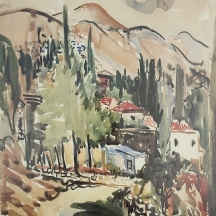 יוסף קוסונוגי (Joseph Kossonogi) - 'נוף ראש פינה' - ליטוגרפיה חתום בפלטה וממוספר