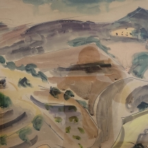 שמשון הולצמן (Shimshon Holzman) - 'בית ערבי בגליל' - רישום ואקוורל על נייר, חתום