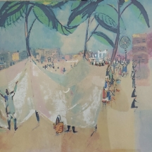 נחום גוטמן (Nachum Gutman) - 'דמויות בנמל תל אביב' - ליטוגרפיה חתומה בעיפרון