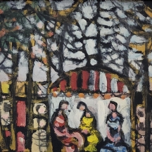 יעקב וכסלר (Jacob Wexler) - 'שלוש נשים בבית קפה חיפאי' - ציור שמן על לוח, חתום