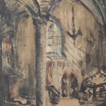 שמואל עובדיהו (עובדובסקי) (Shmuel Ovadyahu) - 'מתפללים בבית כנסת' - אקוורל