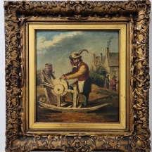 'משחיז הסכינים' - ציור אירופאי עתיק, שמן על לוח, לא חתום