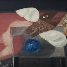 נפתלי בזם (Naftali Bezem) - 'גבר ודג מכונף' - ציור שמן על בד, חתום