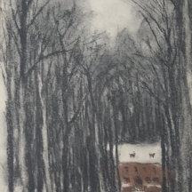 יצחק פרנקל פרנל (Isaac Frenel Frenkel) - 'בית אדום בין עצים' - גירי פסטל על נייר