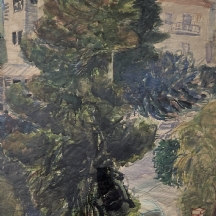 ערן וולקובסקי - 'רכב כחול בחיפה' - ציור גדול, אקוורל על נייר, חתום