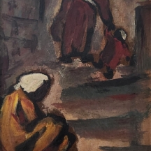 דוד הנדלר (David Hendler) - 'קבצנית' - ציור שמן על לוח, חתום