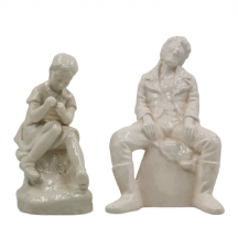 לוט של 2 פסלונים עשויים קרמיקה ופורצלן