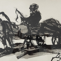 משה ברנשטיין (Moshe Bernstein) - 'עגלון' - גואש שחור על נייר