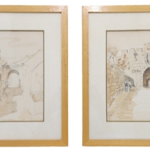 'סמטאות ירושלים' - זוג ציורים, רישום ואקוורל על נייר