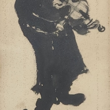 משה ברנשטיין (Moshe Bernstein) - 'נגן כינור', גואש שחור על נייר