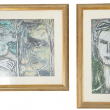 זוג ציורים - 'דמויות', טכניקה מעורבת