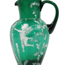 קנקן זכוכית אנגלי עתיק (ויקטוריאני), בסגנון 'מרי גרגורי' (Mary Gregory Glass)