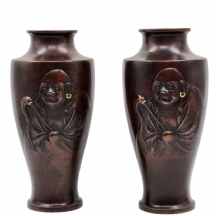 זוג כדי ברונזה יפנים עתיקים מתקופת 'מייג'י' (Meiji Period), סוף המאה ה-19