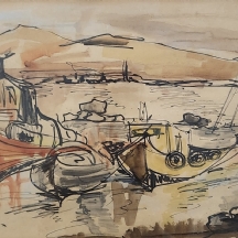 'ארבע סירות דייגים במעגן' - ציור