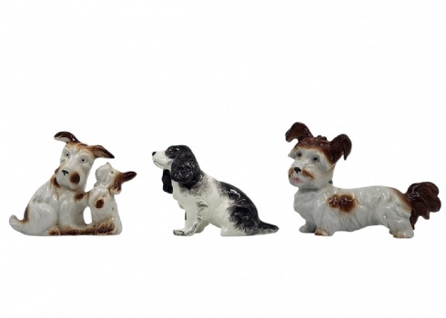 לוט של 3 פסלונים בדמות כלבים עשויים פורצלן