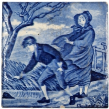 אריח חרסינה אנגלי עתיק (ויקטוריאני) מהמאה ה-19