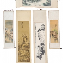 לוט של 5 ציורי מגילה סיניים ישנים
