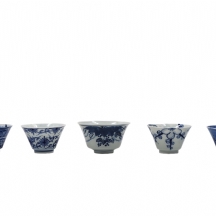 לוט של 5 קעריות פורצלן יפניות מעוטרות בעבודת יד וחתומות