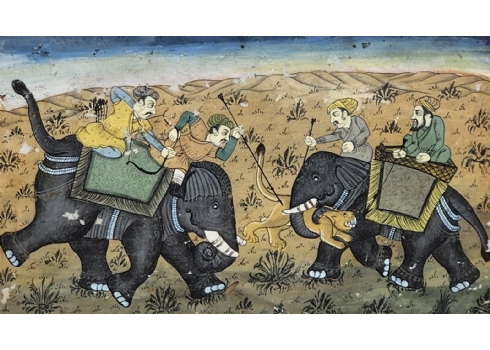 ציור מיניאטורי הודי, גואש על נייר, פגמים לנייר (מצולם), בן כמאה שנה