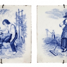 זוג אריחי פורצלן אנגליים עתיקים (ויקטוריאניים) מהמאה ה-19