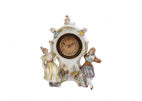 שעון שולחני גרמני עתיק, מתוצרת חברת 'יונגנס ('junghans'), עשוי פורצלן, מעוטר