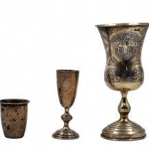 לוט של 3 גביעים וכוסית כסף (שלושתם חתומים), הגביע הגדול רוסי עתיק