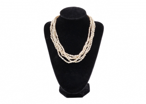 ענק פנינים, 5 שורות, סוגר כסף מוזהב (חתום: Silver), אורך: 40 ס"מ.