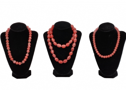 לוט של 3 מחרוזות שזורות חרוזי 'קוורץ דובדבן' (Cherry Quartz) טבעי