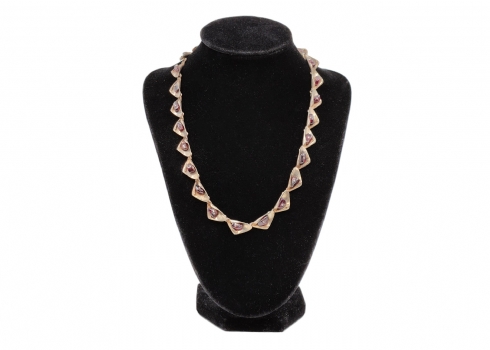 מחרוזת כסף, עשויה כסף 'סטרלינג' (925), חתומה, משובצת ענברים מסוג (Cherry Amber)